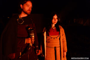 Norse reenactors by a bonfire