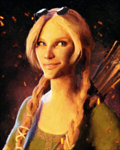 Aisling in Norse garb and sunglasses
