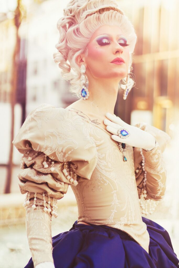 A beautiful drag queen in Rococo themed costume