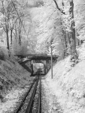And infrared photo of a railway bridge