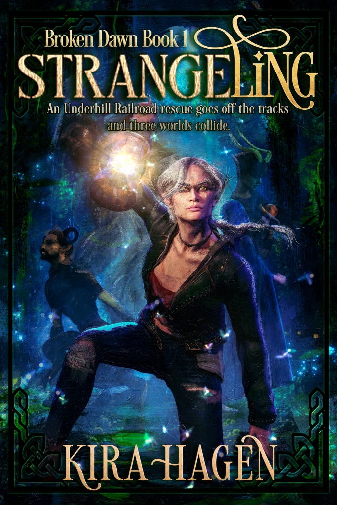 Cover of "Strangeling", showing a woman holding a lantern